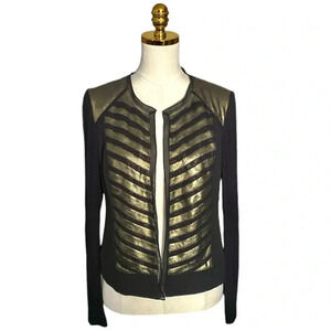 CACHE’ | Women's Boho Black Gold Metallic Striped Open Lightweight Jacket Size 6
